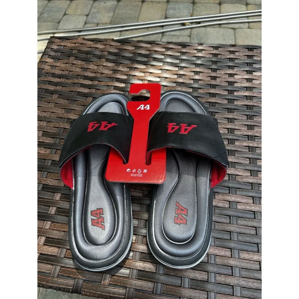 Avia Men's A4 Logo Slide Sandals Black Red Slip On Athletic Shoes Size 12 New